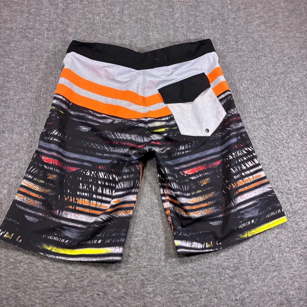 Burnside Board Shorts Mens 34 Black Orange Striped Graphic Print