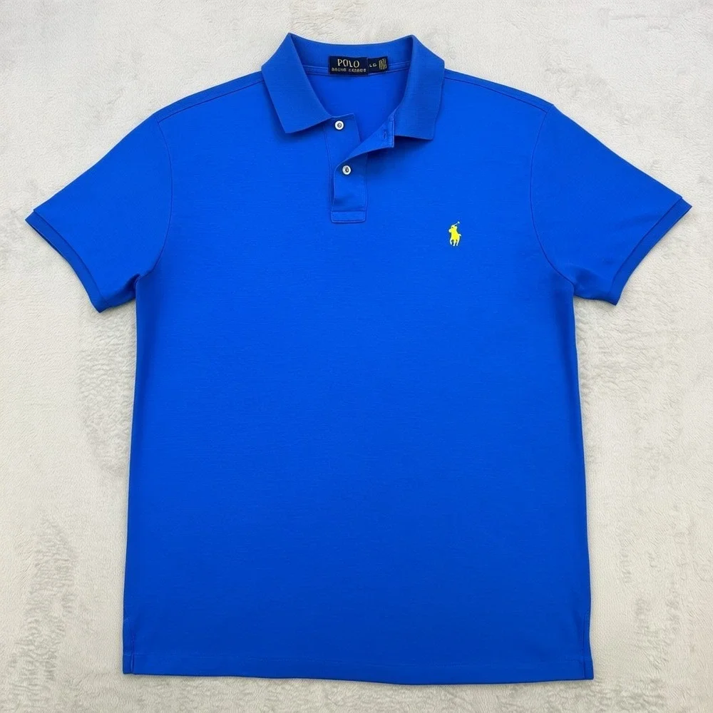 Polo Ralph Lauren Shirt Mens Large Blue Short Sleeve Yellow Pony Logo‎ Golf