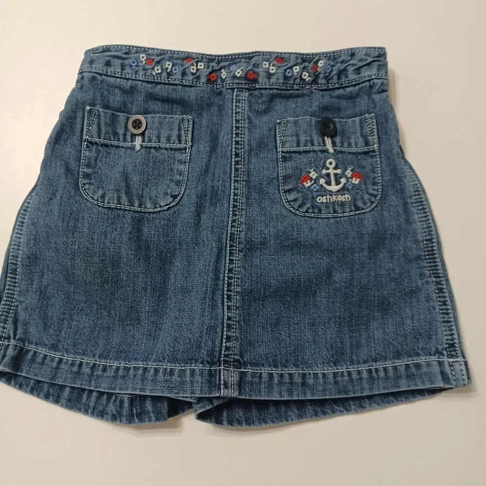OshKosh Girls 6 Blue Jean‎ Skort Ancor Pocket Elastic Waist Pull On 100% Cotton