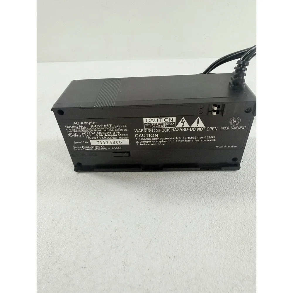 Sears Roebuck A-C25AST E72288 AC Adaptor Camcorder‎ Battery Charger Power Supply