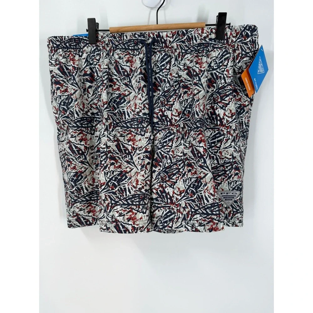 Columbia PFG Rambler Printed Water Shorts Mens L Navy Red Abstract 6