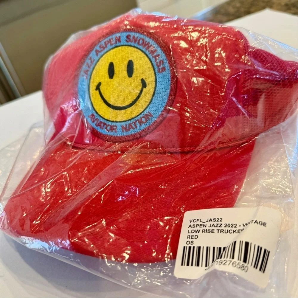 NWT Aviator Nation Jazz Aspen Snowmass 2022 Festival Trucker Hat Smiley Red​