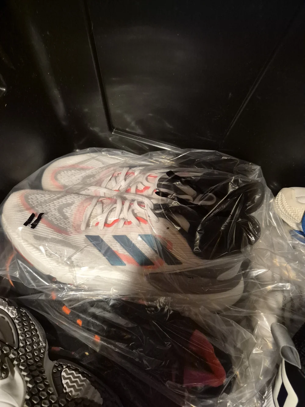 adidas Kids White Sneakers with Blue Stripes