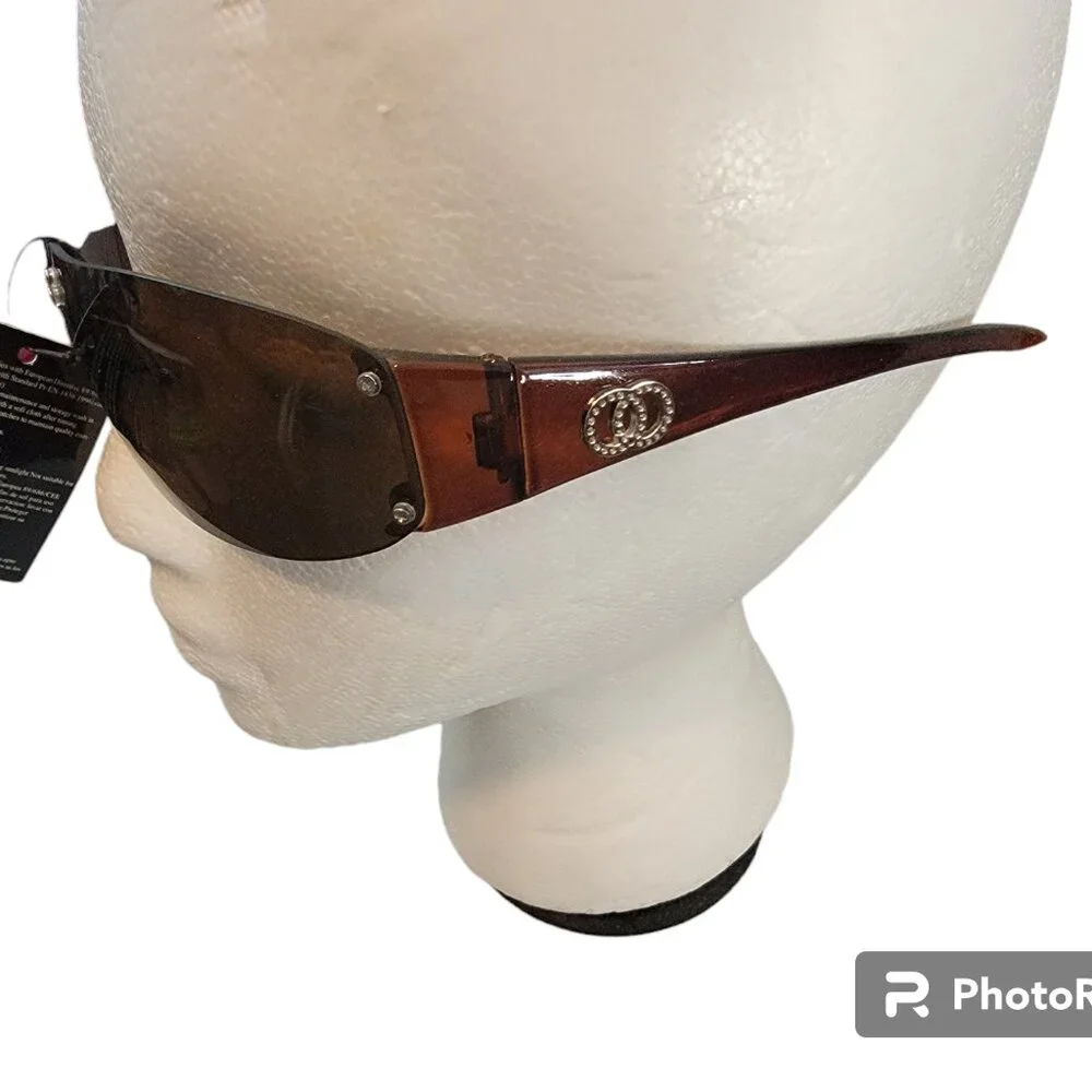 Brown Tortoise Shell Color Plastic Sunglasses w Rhinestone Details