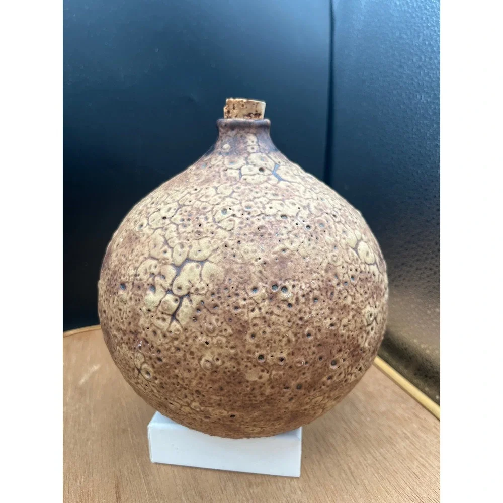 Vtg Jan & Helga Grove Art Pottery Rare‎ Textured Brutalist weed Pot with Cork