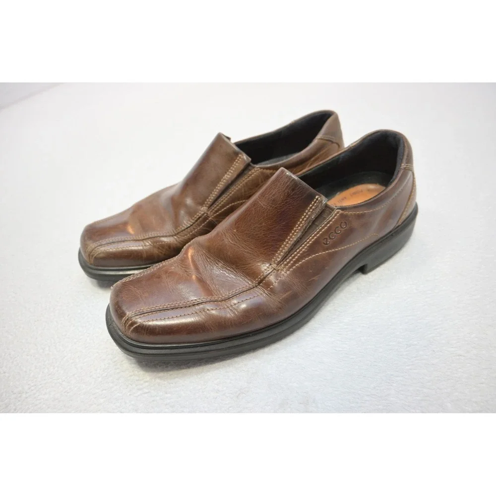 ECCO Leather Slip On Loafers Mens 45 Brown Good Bicycle‎ Toe Dress Shoes