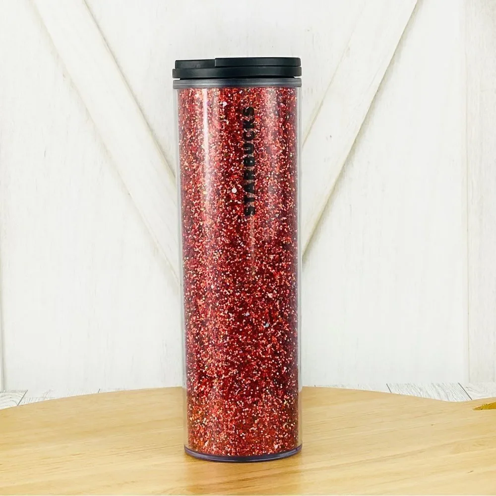 Starbucks Glitter Twist‎ Top Acrylic Tumbler Cup Red Silver Holiday