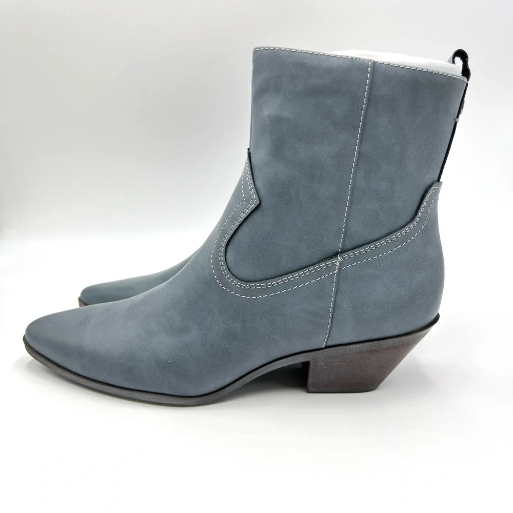 Circus NY Sam Edelman Size 6.5 Garth Gray‎ Blue Faux Vegan Leather Western Boots