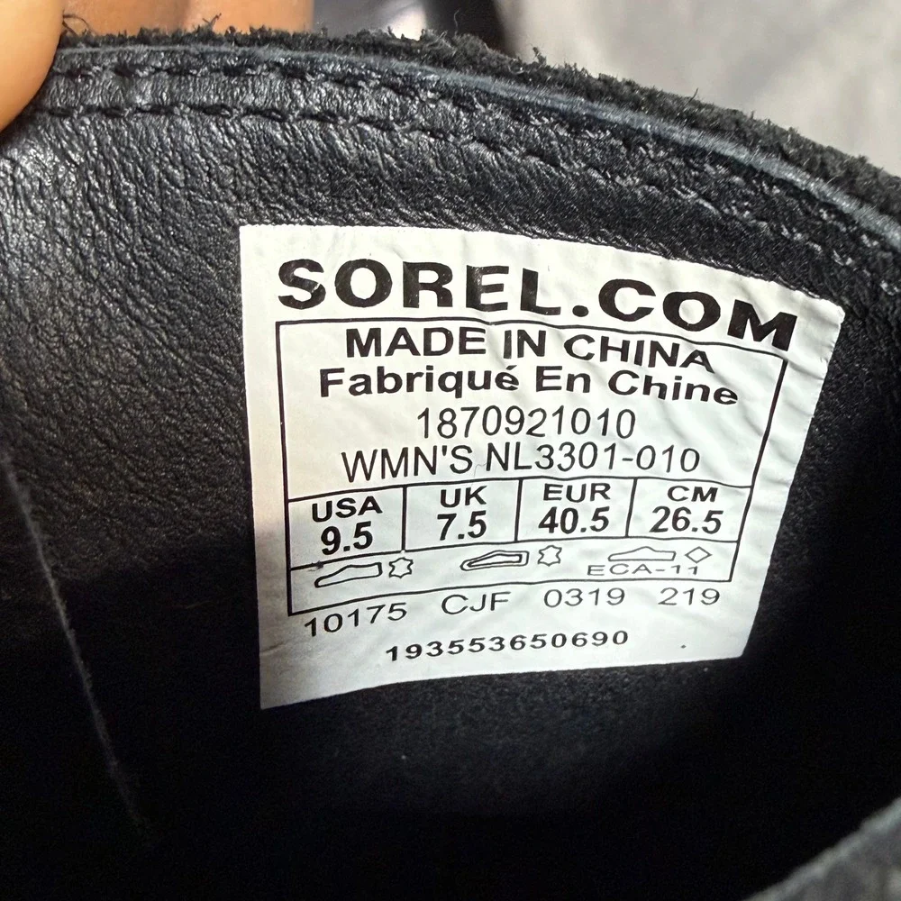 Sorel 9.5 Blake Bootie Black Leather Block Heel Zip Ankle Waterproof Moto Rocker
