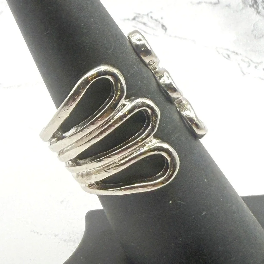 Silver Tone Loop Ring Size 8 Multi Band‎ Open Design Minimalist Ring
