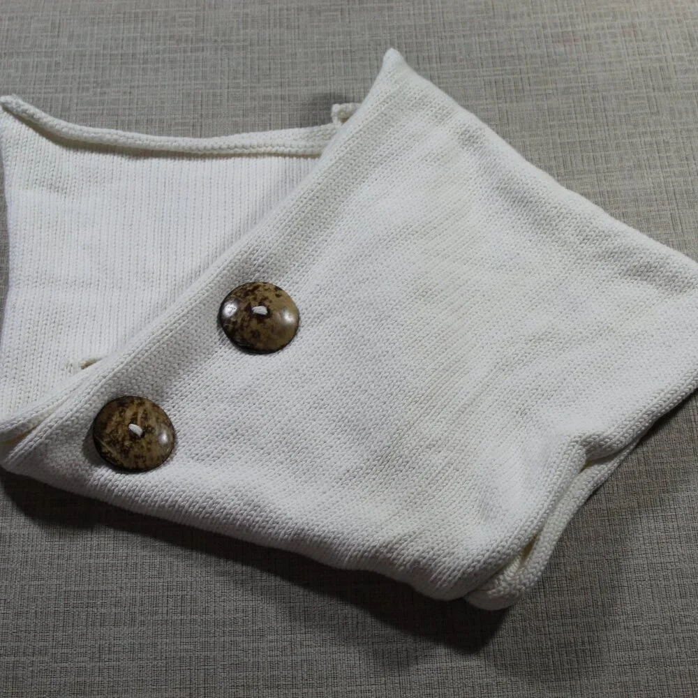 Chunky Hand Knit Cream Scarf with Giant Wooden Buttons