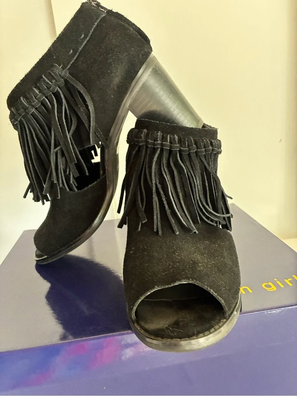 Sbicca black Fringe Peep-Toe Women’s Ankle Boots