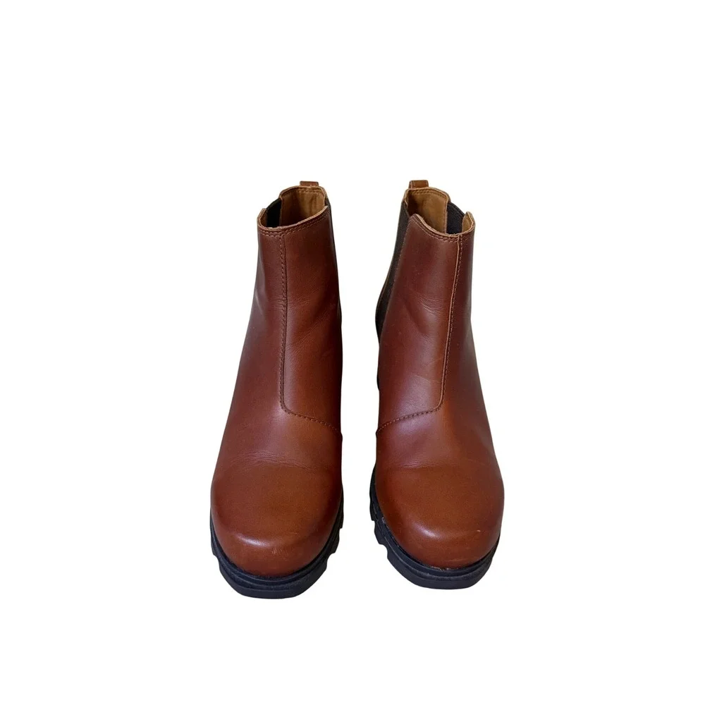 Sorel Bootie Boots Joan Of Arctic Wedge III Chelsea Wedge Leather Brown Size 10