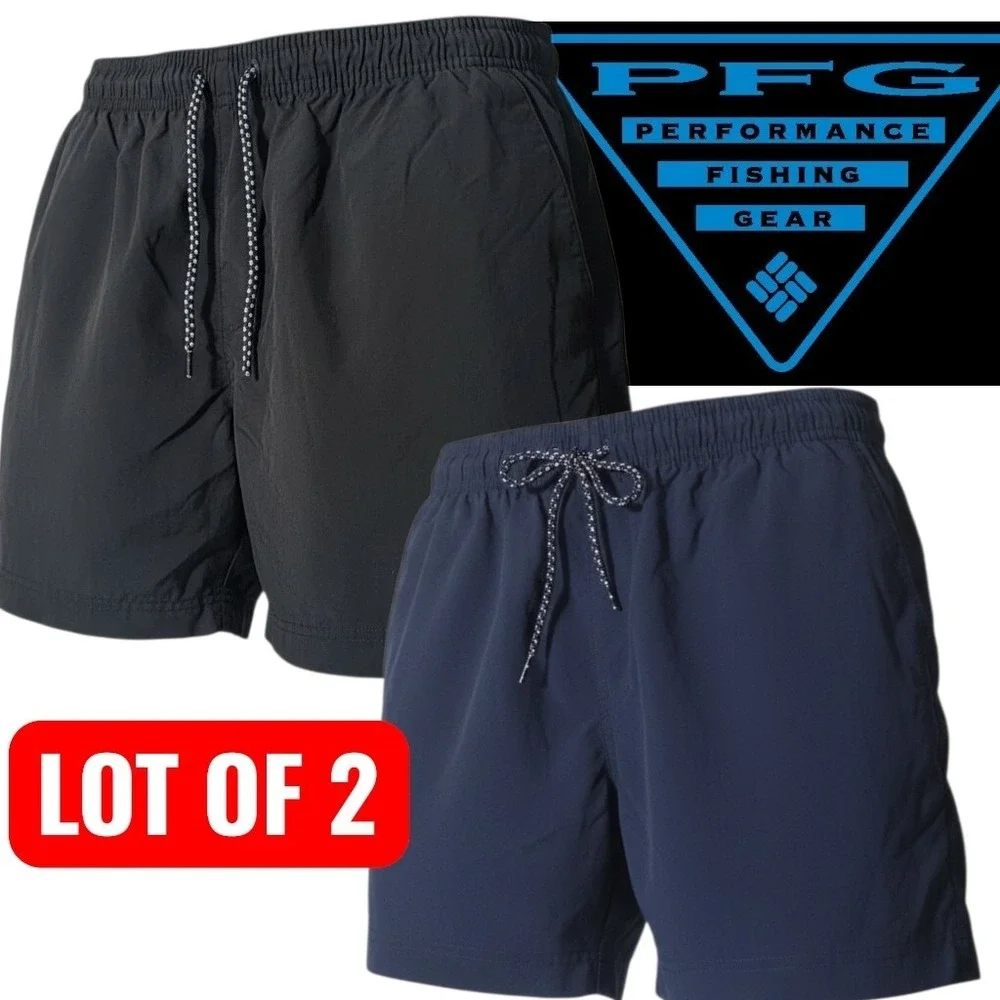 Columbia PFG Shorts Mens L Black Navy Blue LOT OF 2 Fishing Performance Gear