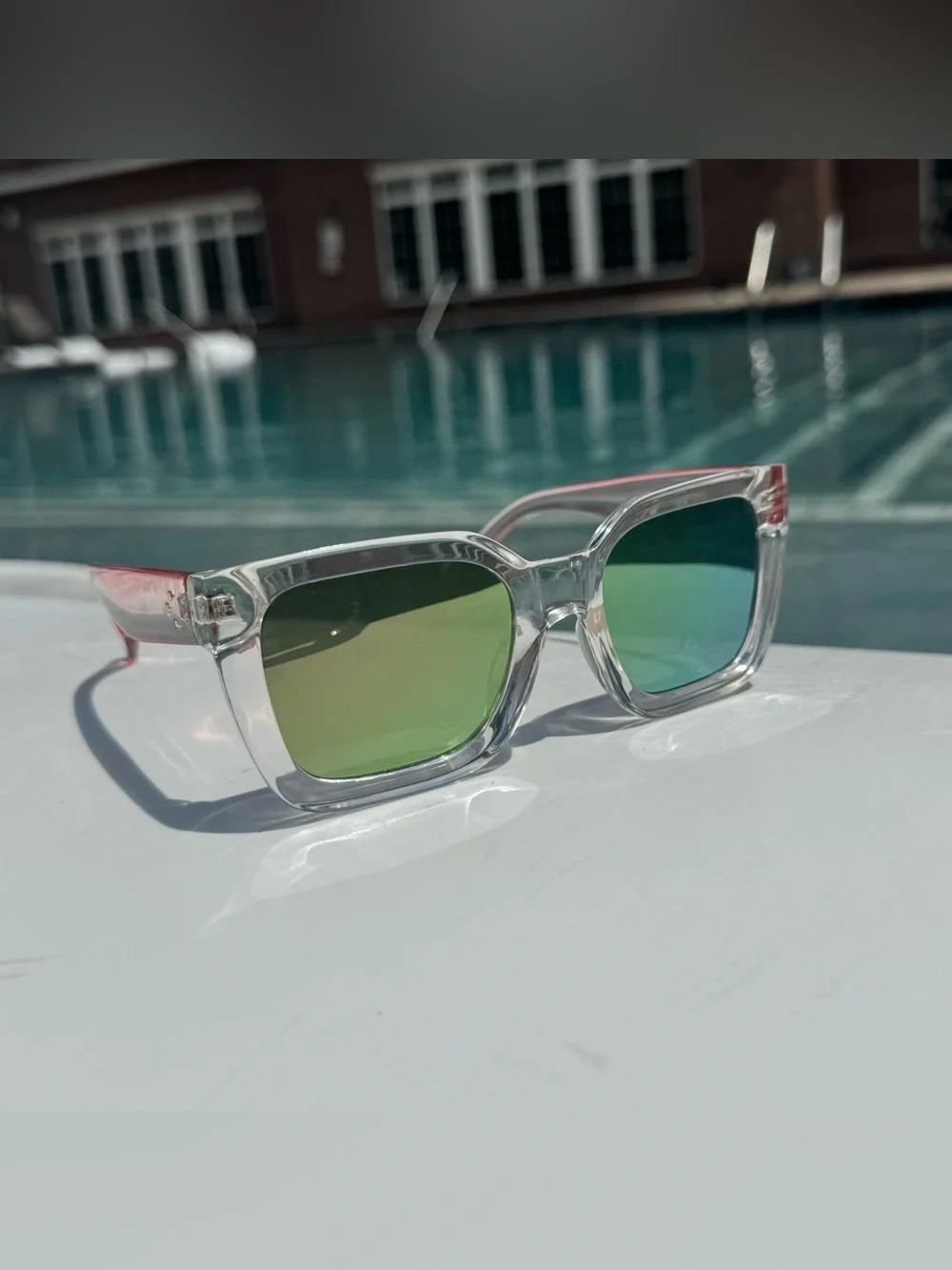 Clear Frame Sunglasses with Green Gradient Lenses - Women