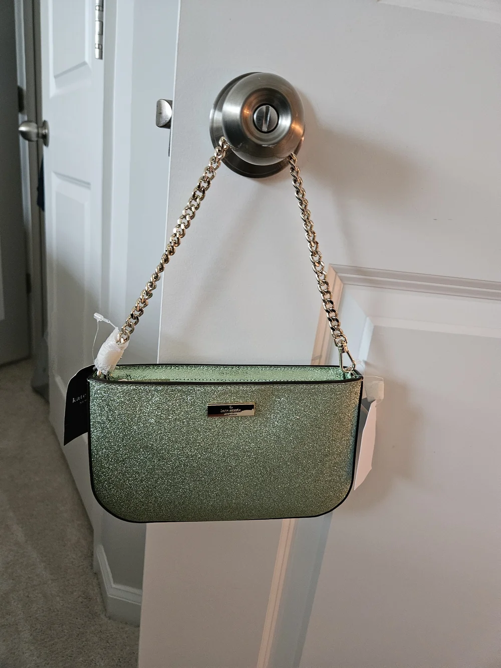 Kate Spade Green Glitter Chain Shoulder Bag