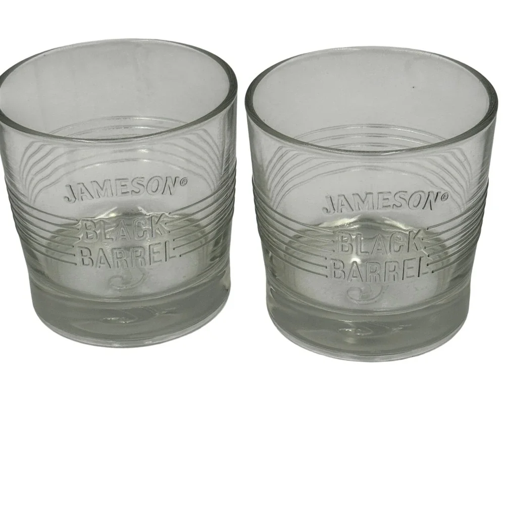 Set of 2‎ Jameson Black Barrel Whiskey Rocks Glasses Embossed Logo