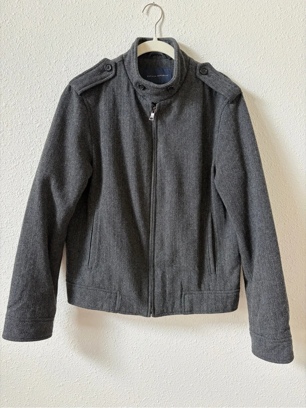 Banana Republic Grey Herringbone Wool Blend Bomber Jacket Men’s Small Luxury