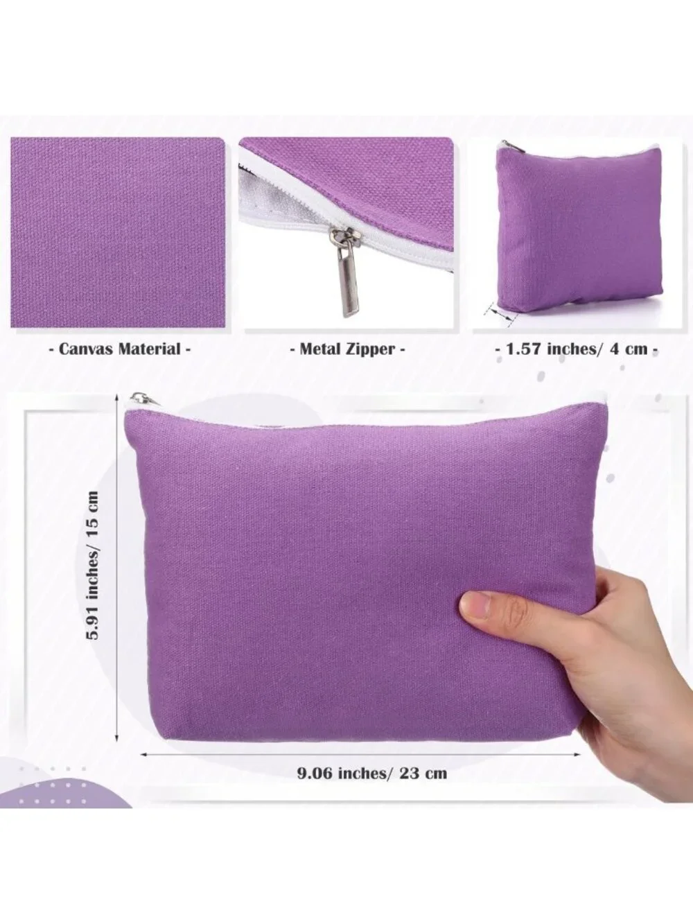 10 Pcs Canvas Makeup Bags Set - Blank DIY Toiletry & Pencil Pouches, Great Gift!