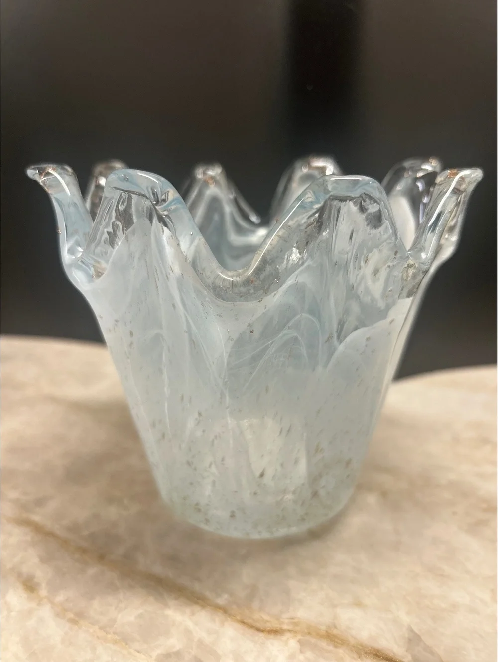 Vintage Murano-Style White Swirl Handkerchief Vase