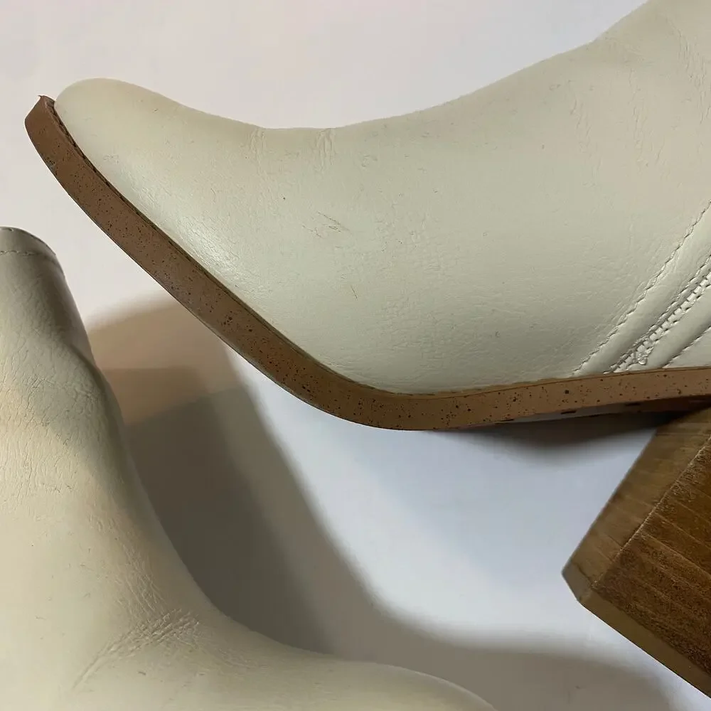 Joie Kayden Off White Cream Faux Leather Heeled Ankle Boots Block Heel Sz 10