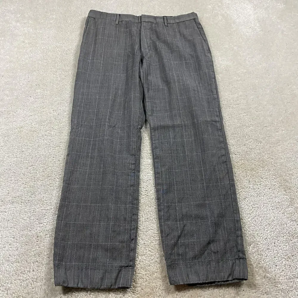 Banana Republic Pants Mens 34x30* Gray Wool Glen Plaid Slim Fit Dress Trousers