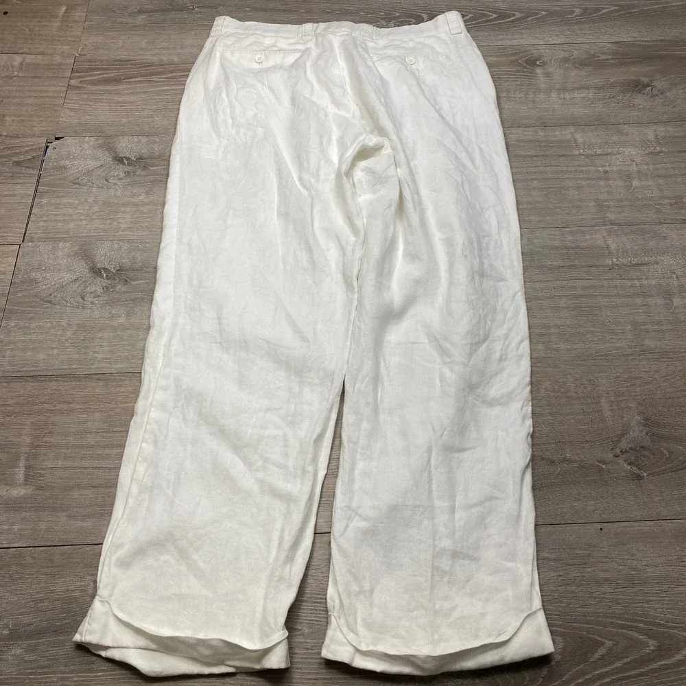 Inserch Linen Trousers Mens 38 White Pleated Wide Leg Cuffed Summer Beach Pants