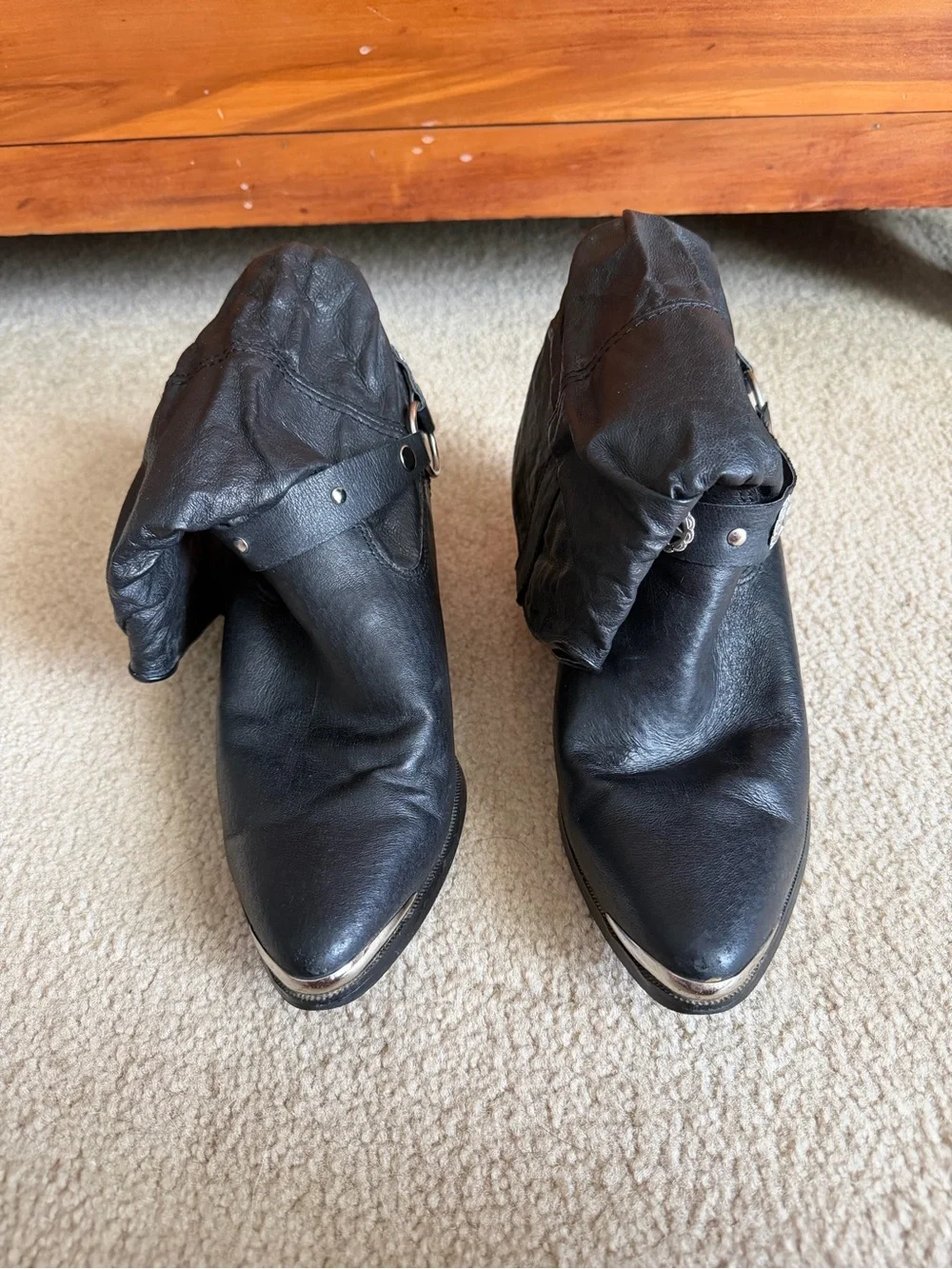 dingo Black Western Harness Pigskin Ankle Boots — Round Toe