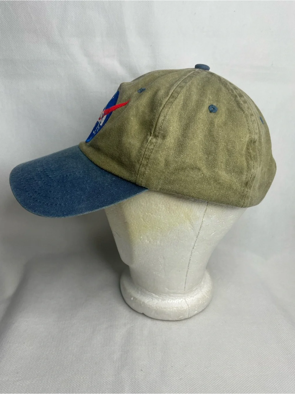 VTG NASA Insignia Embroidered Cotton Cap Plastic Lines Adjustable Snap Olive Hat