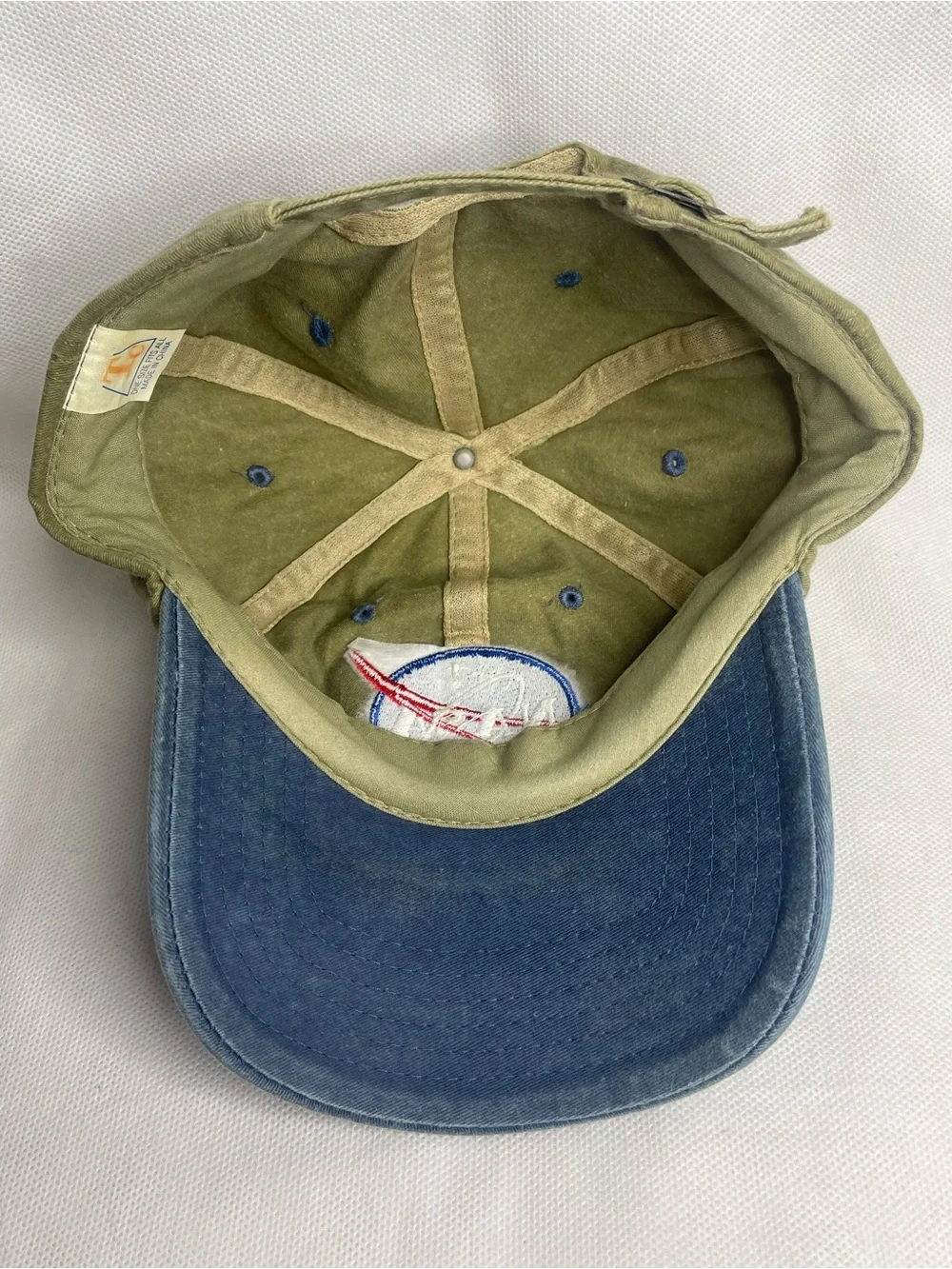 VTG NASA Insignia Embroidered Cotton Cap Plastic Lines Adjustable Snap Olive Hat