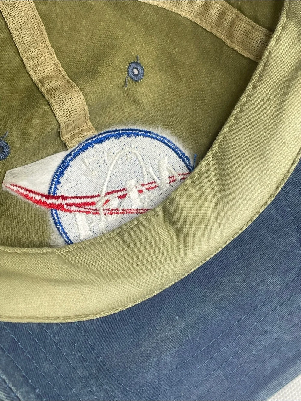 VTG NASA Insignia Embroidered Cotton Cap Plastic Lines Adjustable Snap Olive Hat