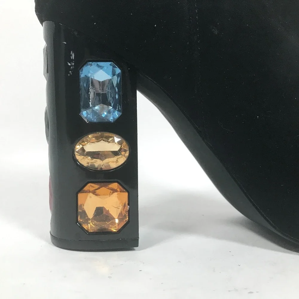 Shoedazzle Cassey Womens Size 9 Ankle Bootie Black Faux Suede Jeweled 4.5in Heel