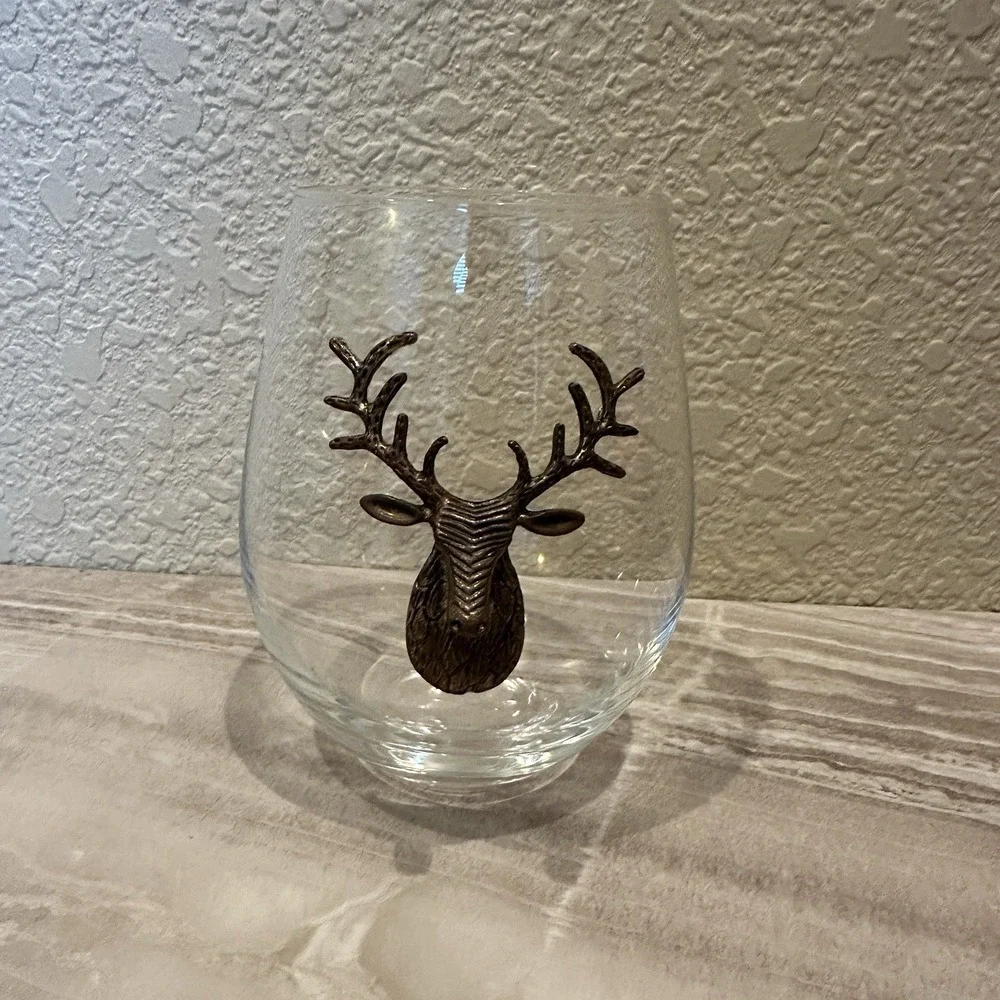 Stemless Stag Head Wine Glass Copper Brass Color Stag/Deer Head, 19oz Metal