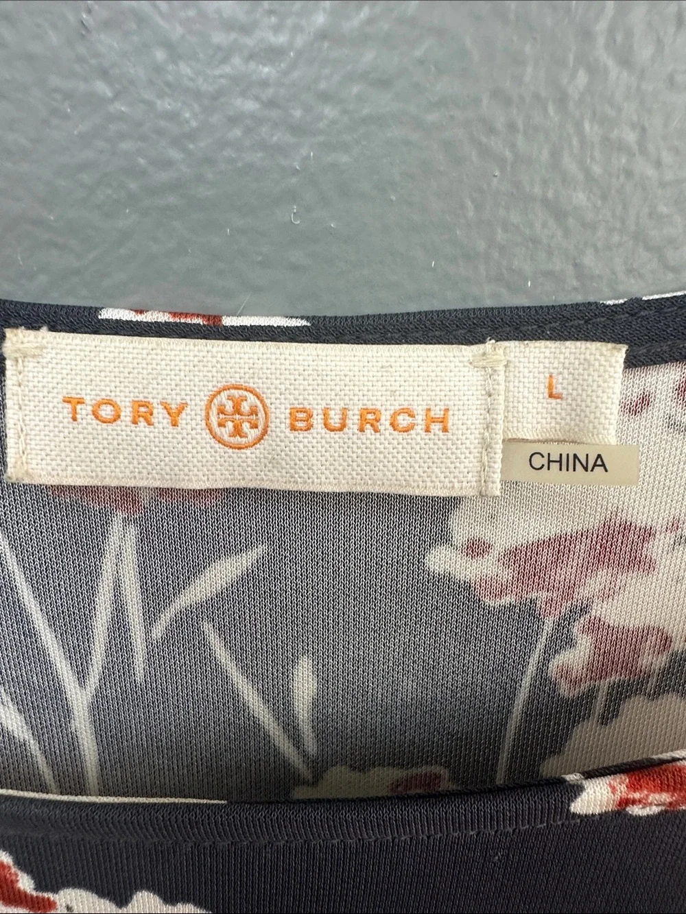 Tory Burch Navy Midi Dress with White and Rust Floral Print