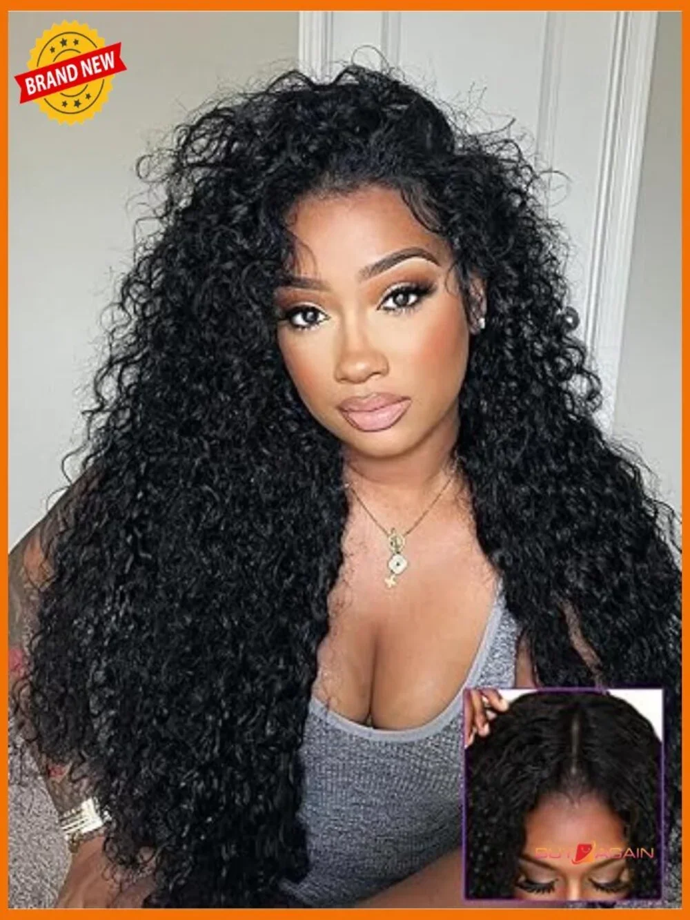 V Part Curly Wig Human Hair 20in Glueless Full Head Clip In 180 Density