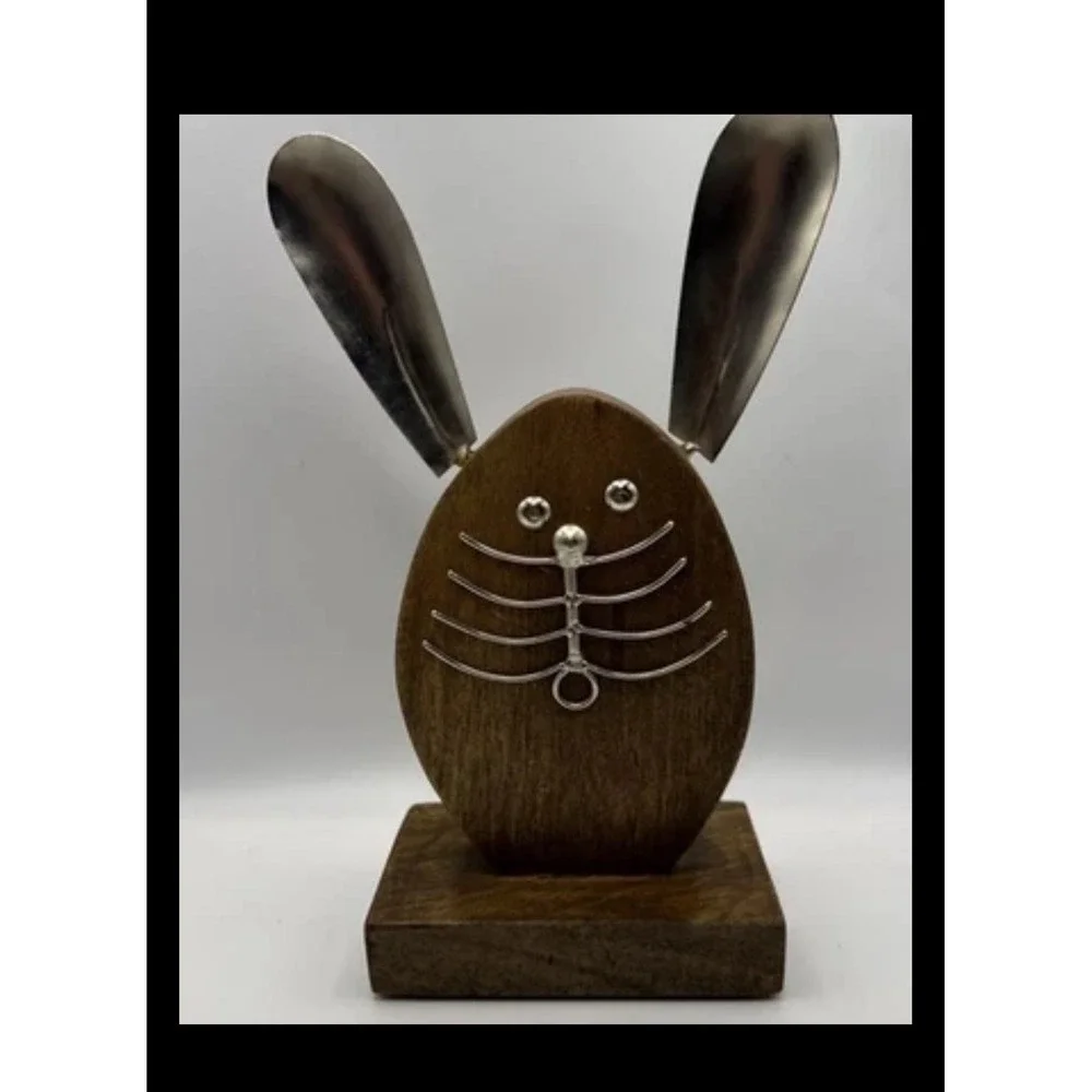 Wooden Bunny Animal Decor Silver Ears