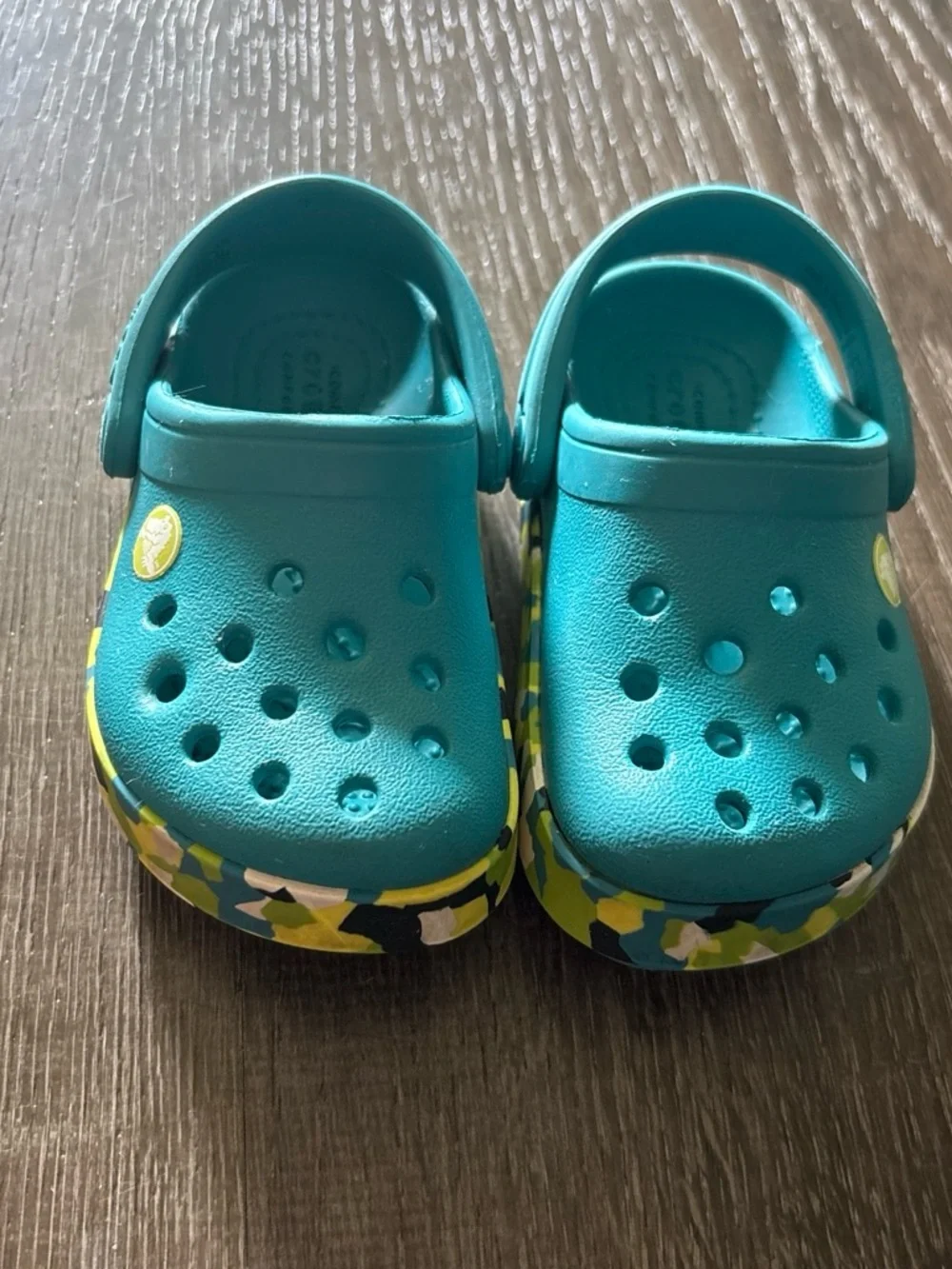 Kids Teal Clog Shoes with Camouflage Trim
