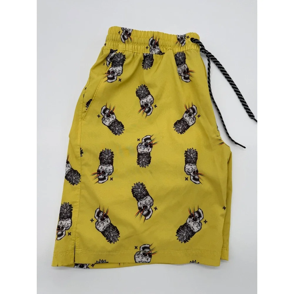 Hurley Mens Pineapple‎ Skull Board Shorts Yellow Swim Trunks Size 32