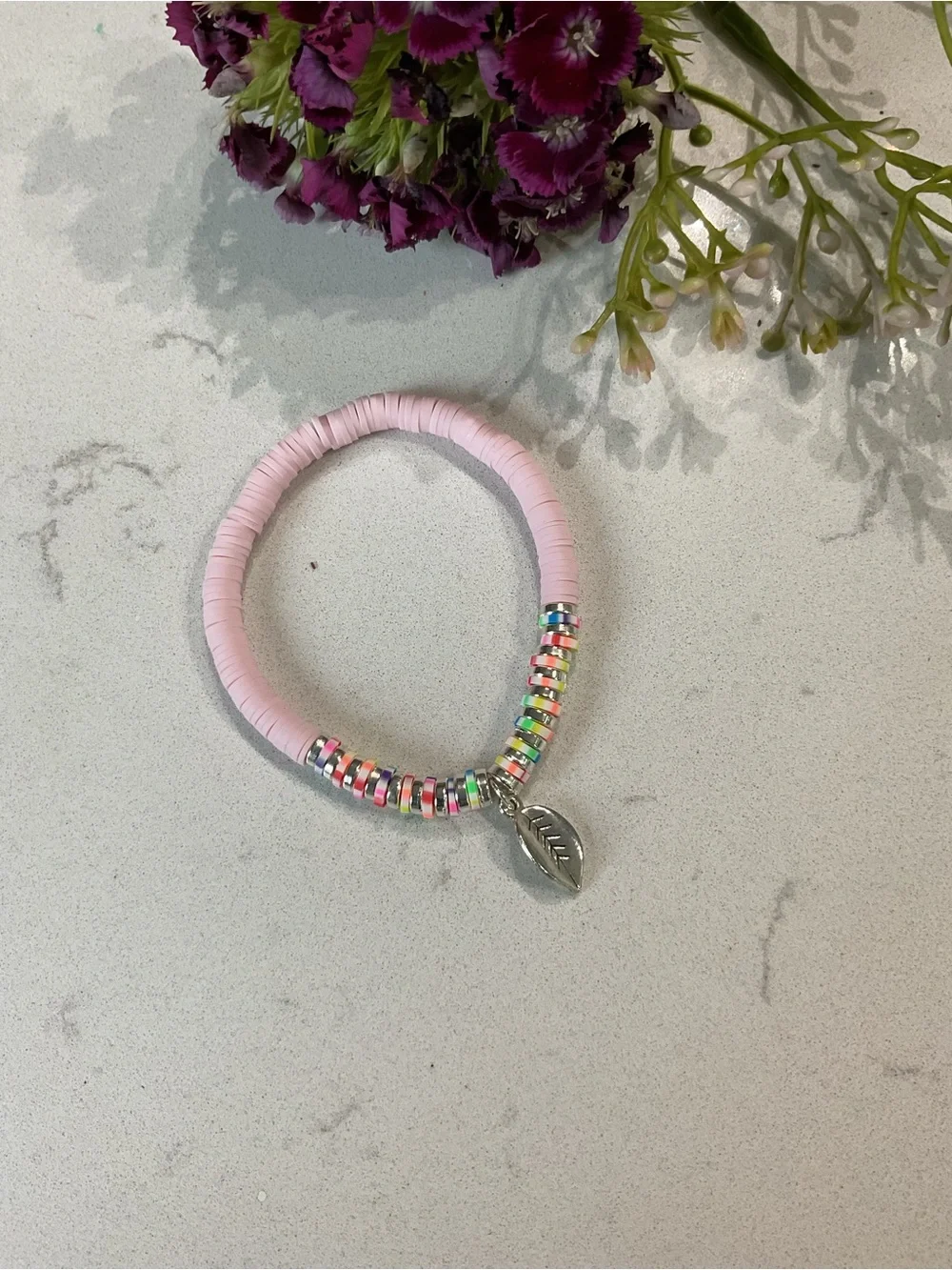 Kids Beaded Stretch Bracelet Set - White & Pink