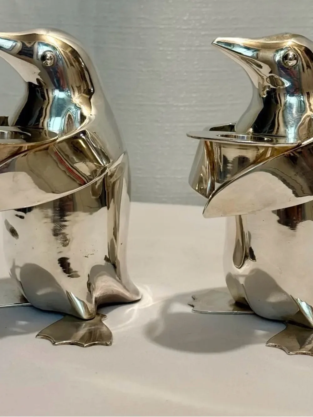 Restoration Hardware Silver Plated Penguin Taper Candle Holders Pair EUC