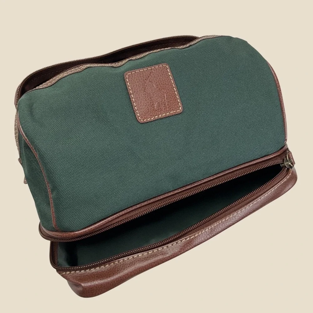 VTG Polo Ralph Lauren Toiletry Bag Fragrances Green Canvas Brown Trim Dopp