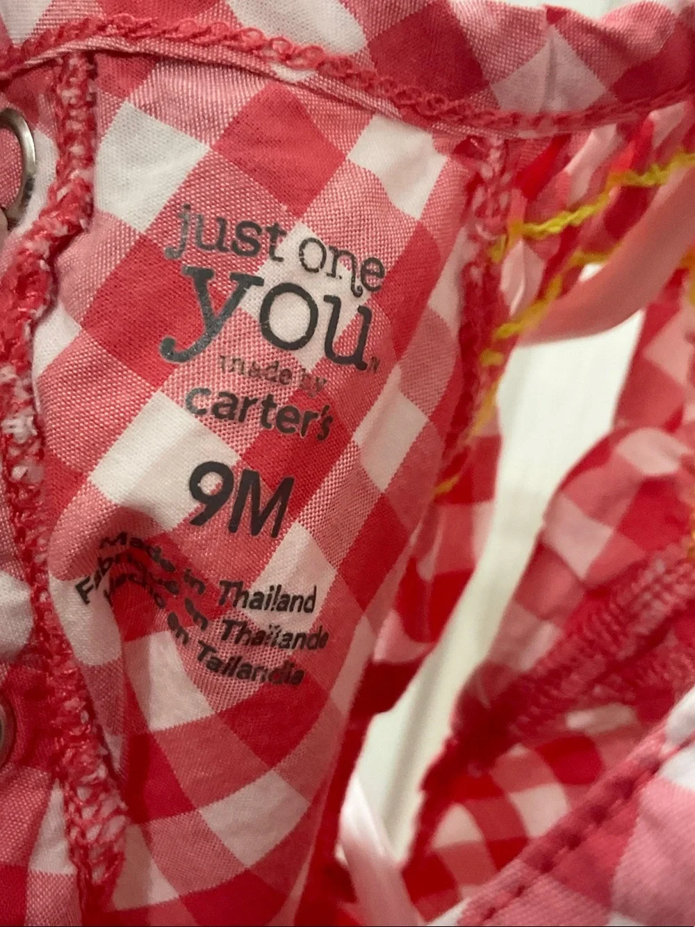 Carter's Red and White Gingham Baby Romper with Flower Stitch