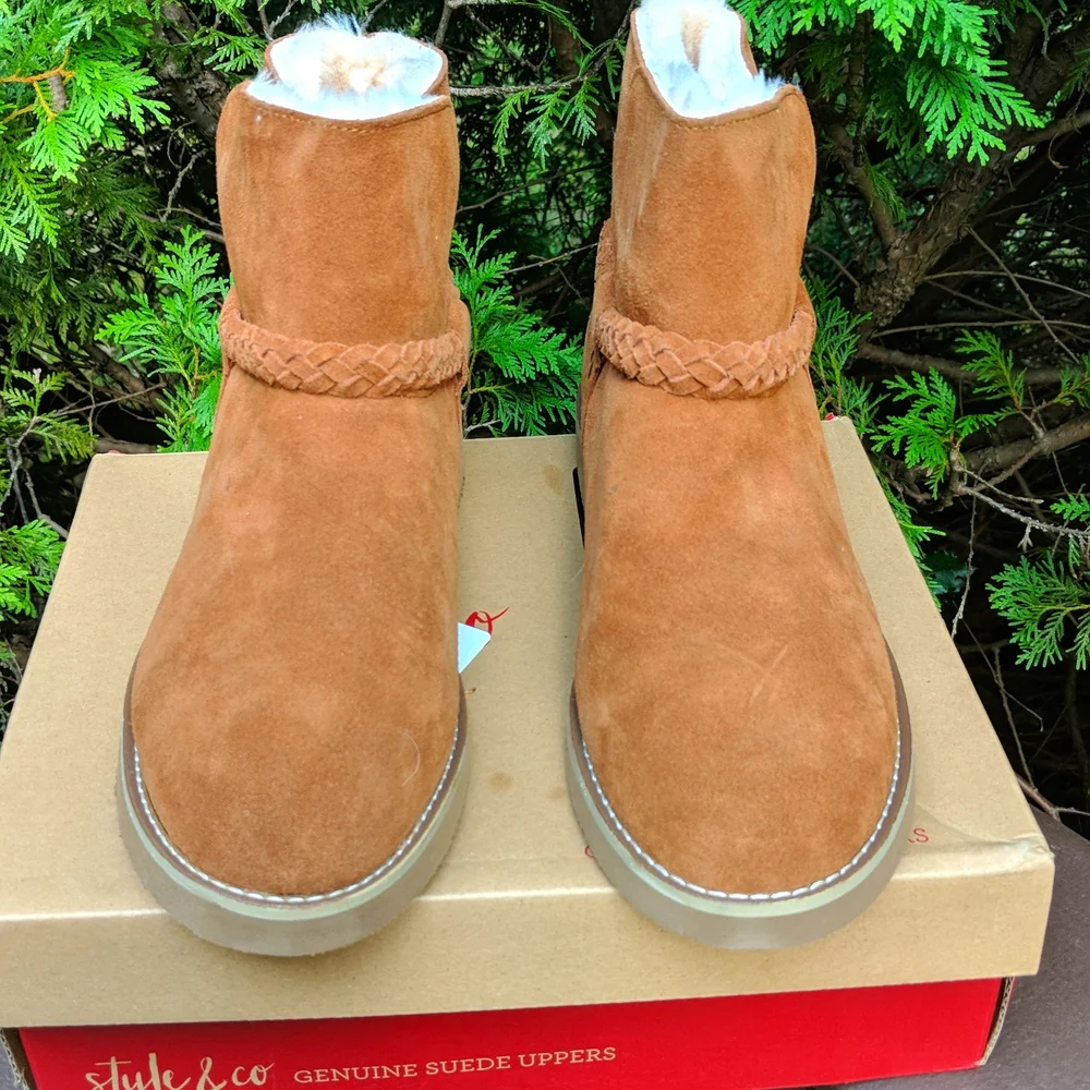 Style & Co. Fur-lined Leather Ankle Booties