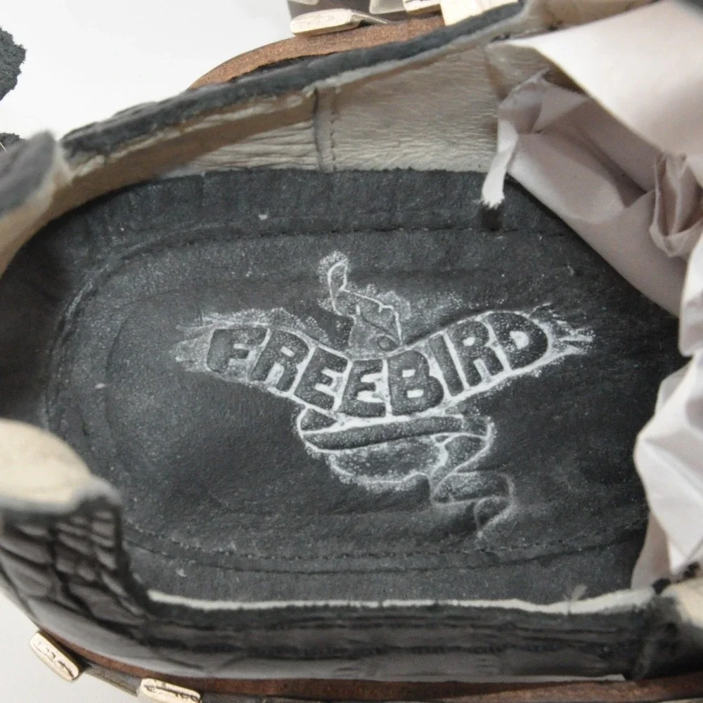 Freebird‎ Blade Booties 6 Black Excellent Croc Embossed Leather Cutout Harness