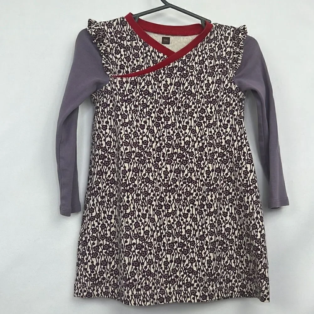Tea purple and cream knit dress long sleeve E UC size 3