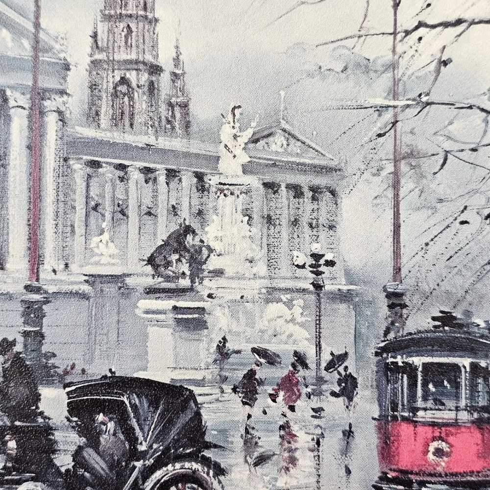 Vintage Maurice Legendre Vienna Street Scene Print Tram Horse Carriage Art