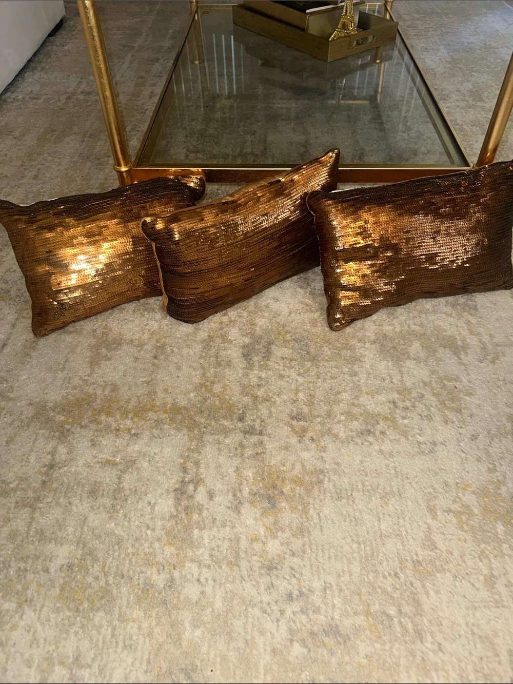 Copper Gold Sequin Throw Pillow Set - Trio