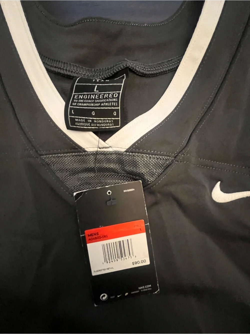 Nike Women’s  or Men Black V-Neck Athletic Jersey with White Trim