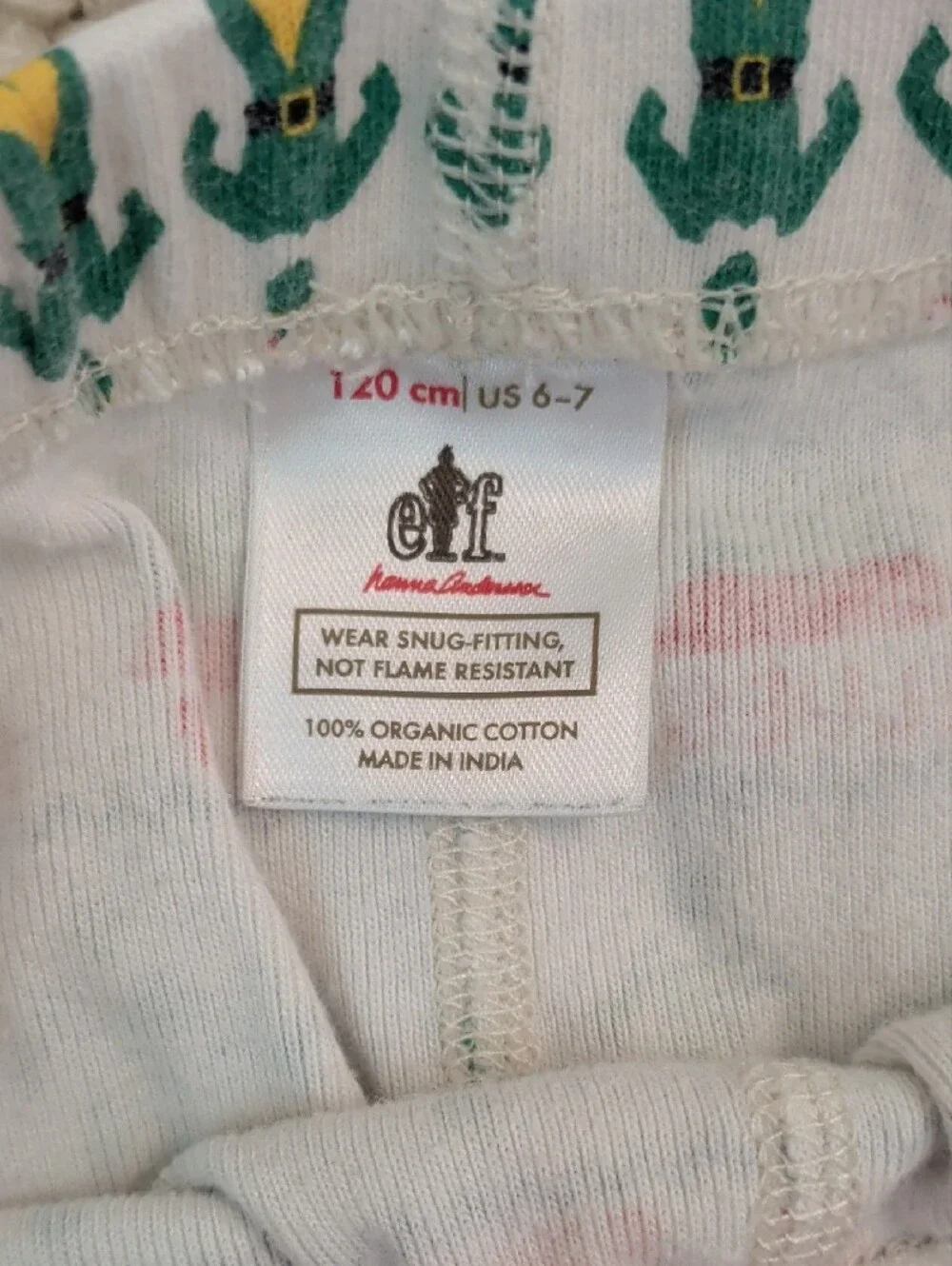 Hanna Andersson Cream Kids Holiday Elf Pajama Set with Green Red Blue Accents