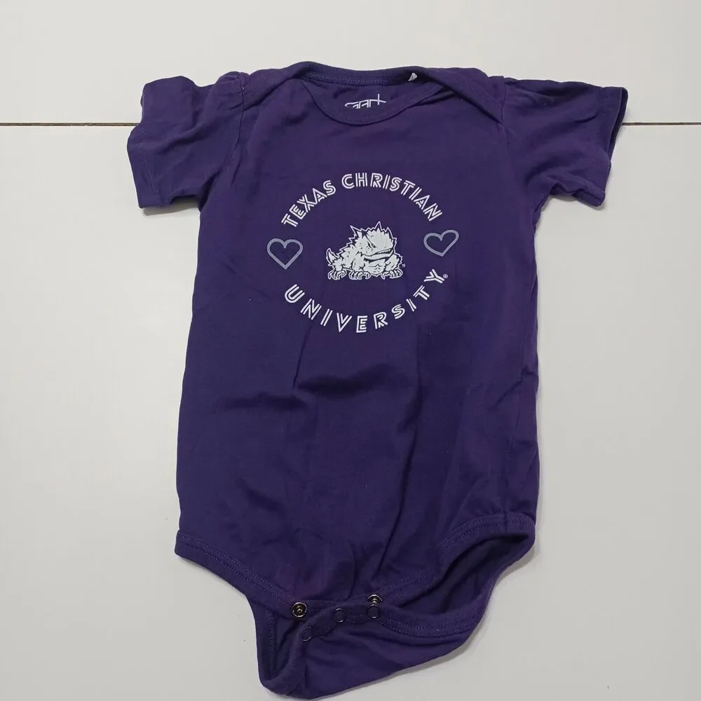 TCU Horned Frogs Garb Inc Girls T-Shirt Purple White Short Bodysuit TX Christian